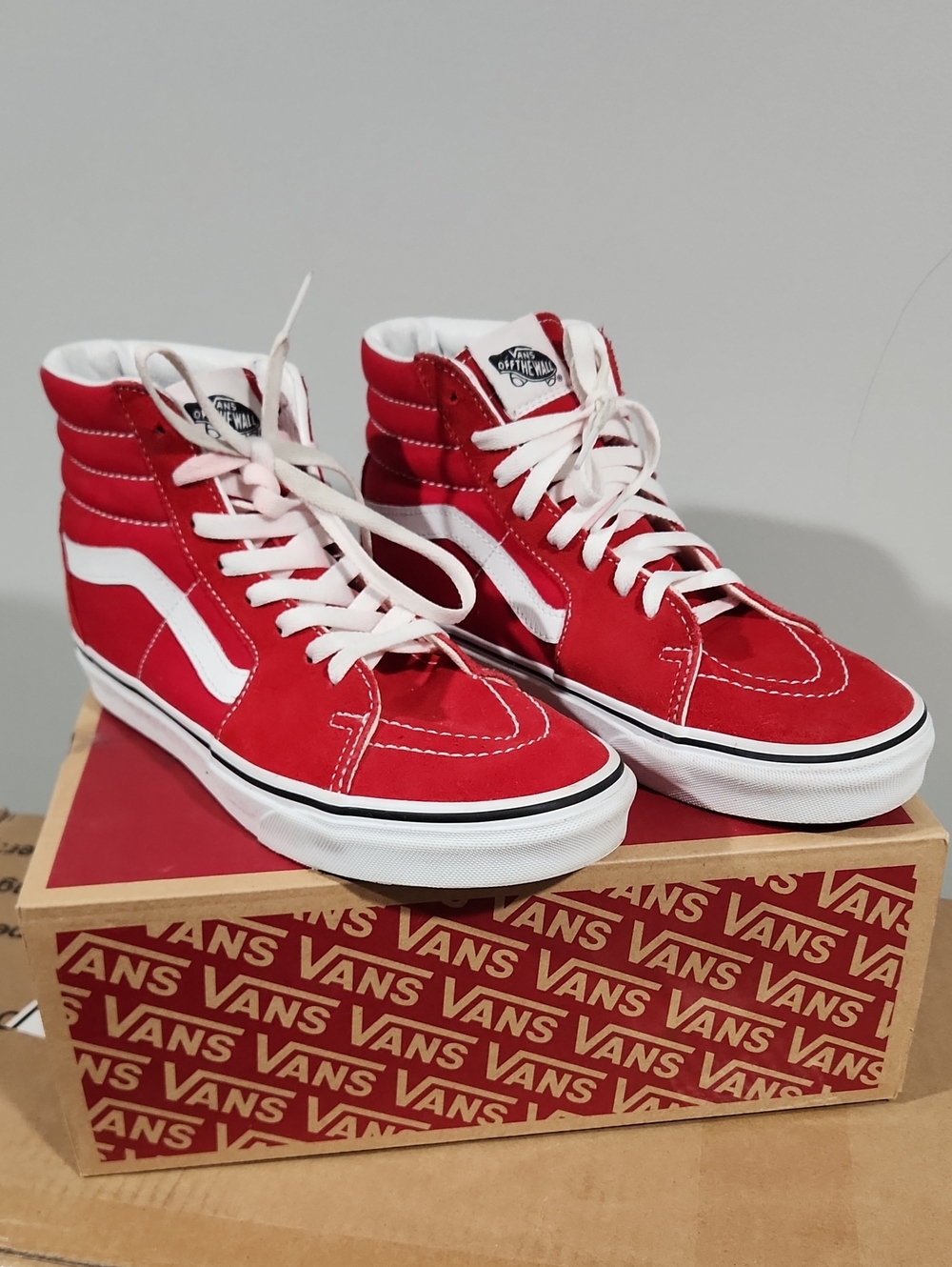 Sk8-Hi Vans High Top Skate Shoes in Red and White
